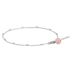 Filigranes Fußkettchen aus rhodiniertem 925er Silber mit facettierten Elementen und einer rosa Achat-Edelsteinkugel am Fußknöchel