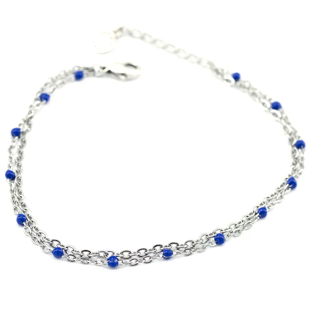 Strand Armband wasserfest Gold | Damen Doppelstrang Kette Edelstahl bunt