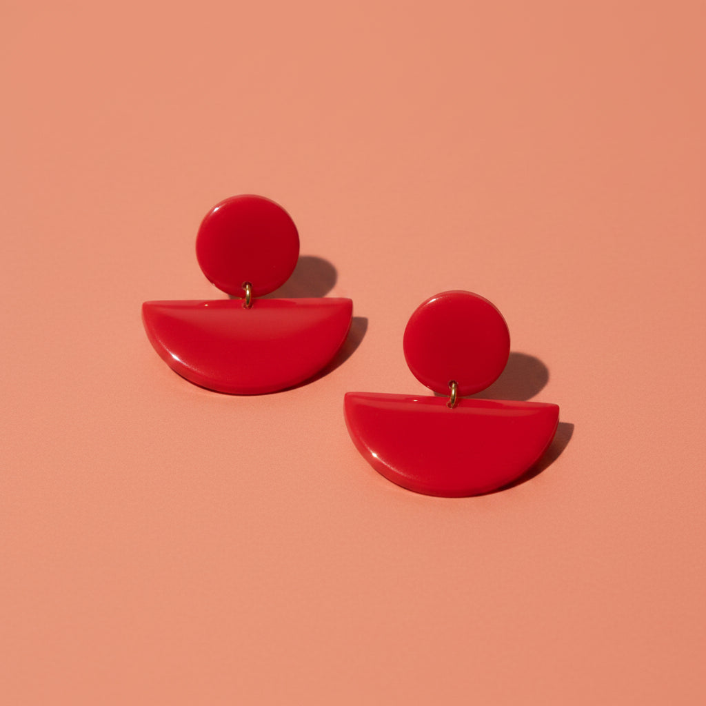 Retro Ohrringe Rot 24k vergoldet Polymer-Ton