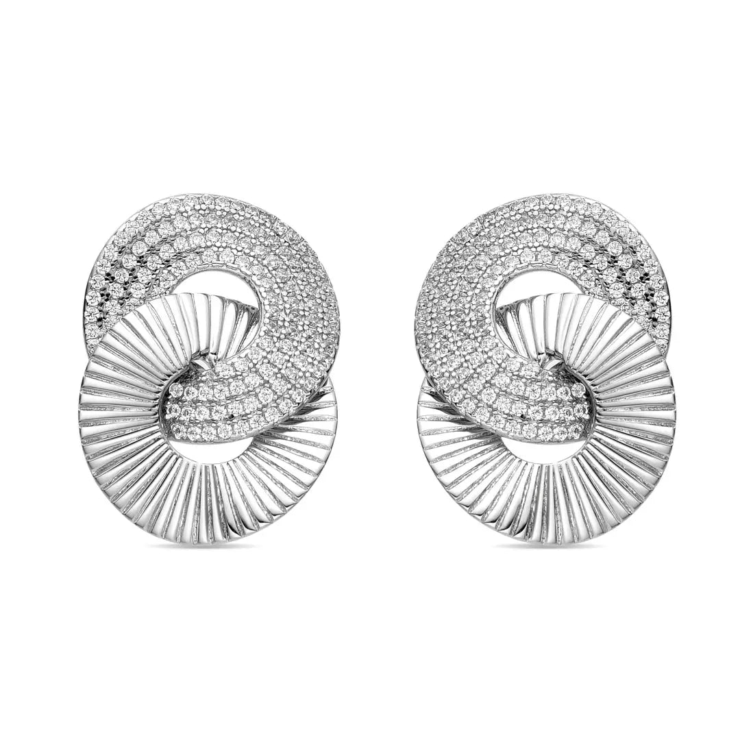 Elegante, längliche Ohrringe aus rhodiniertem 925er Silber besetzt mit funkelnden weißen Zirkonia-Steinen
