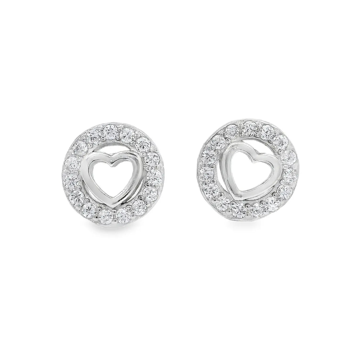 Filigrane, offene Herz-Ohrstecker „Heartless“ aus rhodiniertem 925er Silber, dicht besetzt mit funkelnden Zirkonias.