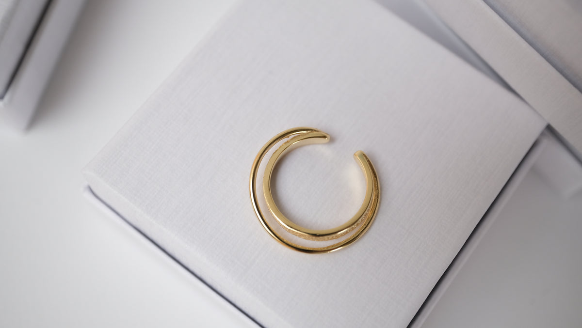 Doppelkreis-Ring verstellbar – Gold-Vermeil Ring mit Sternwolke