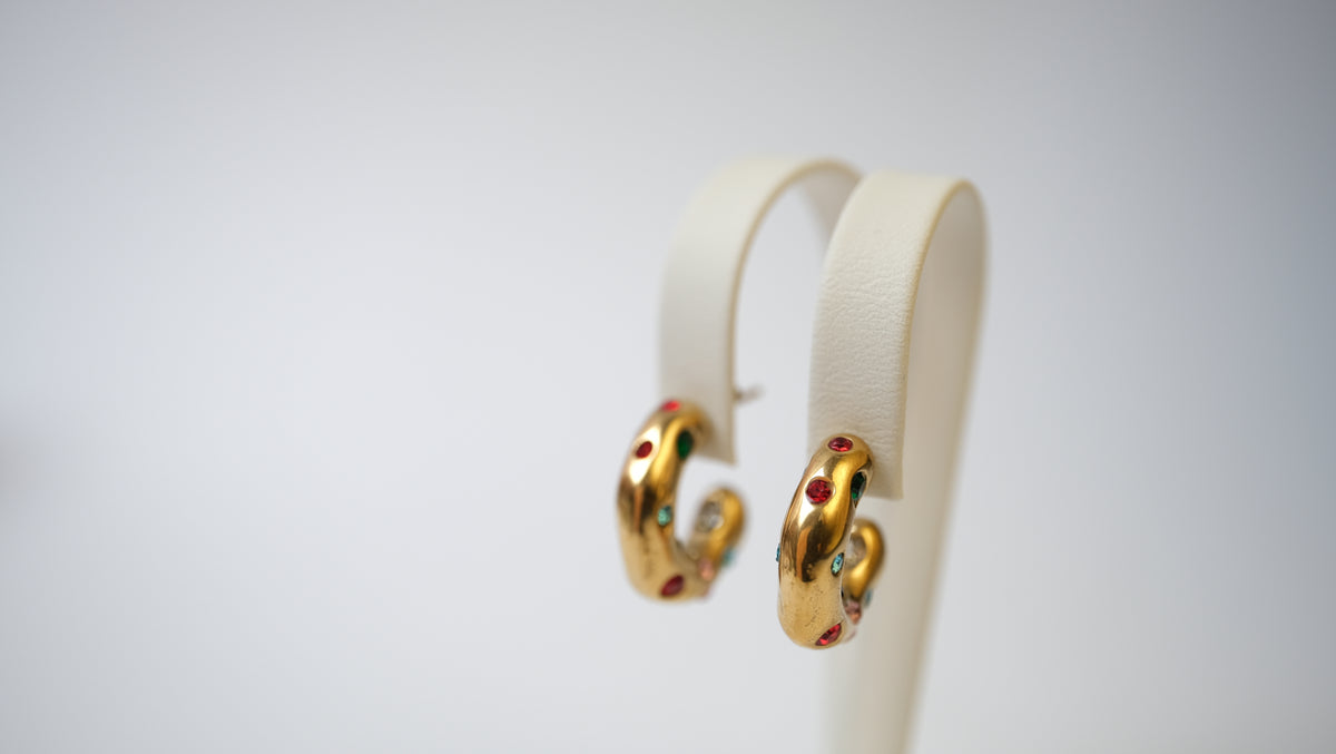 Edelstahl-Creolen mit bunten Steinen – 19mm Zirkonia-Ohrringe