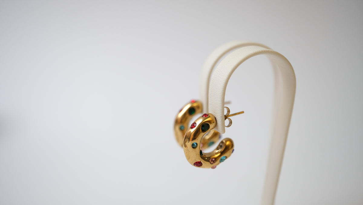 Edelstahl-Creolen mit bunten Steinen – 19mm Zirkonia-Ohrringe
