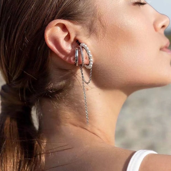 Ear Cuff mit Kette & Perlen