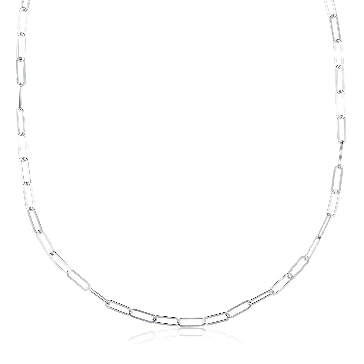 Hochglanzpolierte Silberkette aus 925er Sterlingsilber mit flachen, länglichen Kettengliedern.