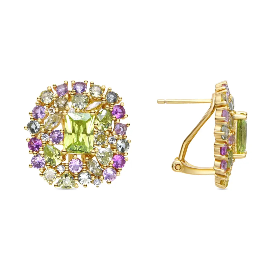 Elegante Damenohrringe aus 18k gelbvergoldetem 925er Silber besetzt mit bunten, facettenreich geschliffenen Zirkonia-Farbsteinen