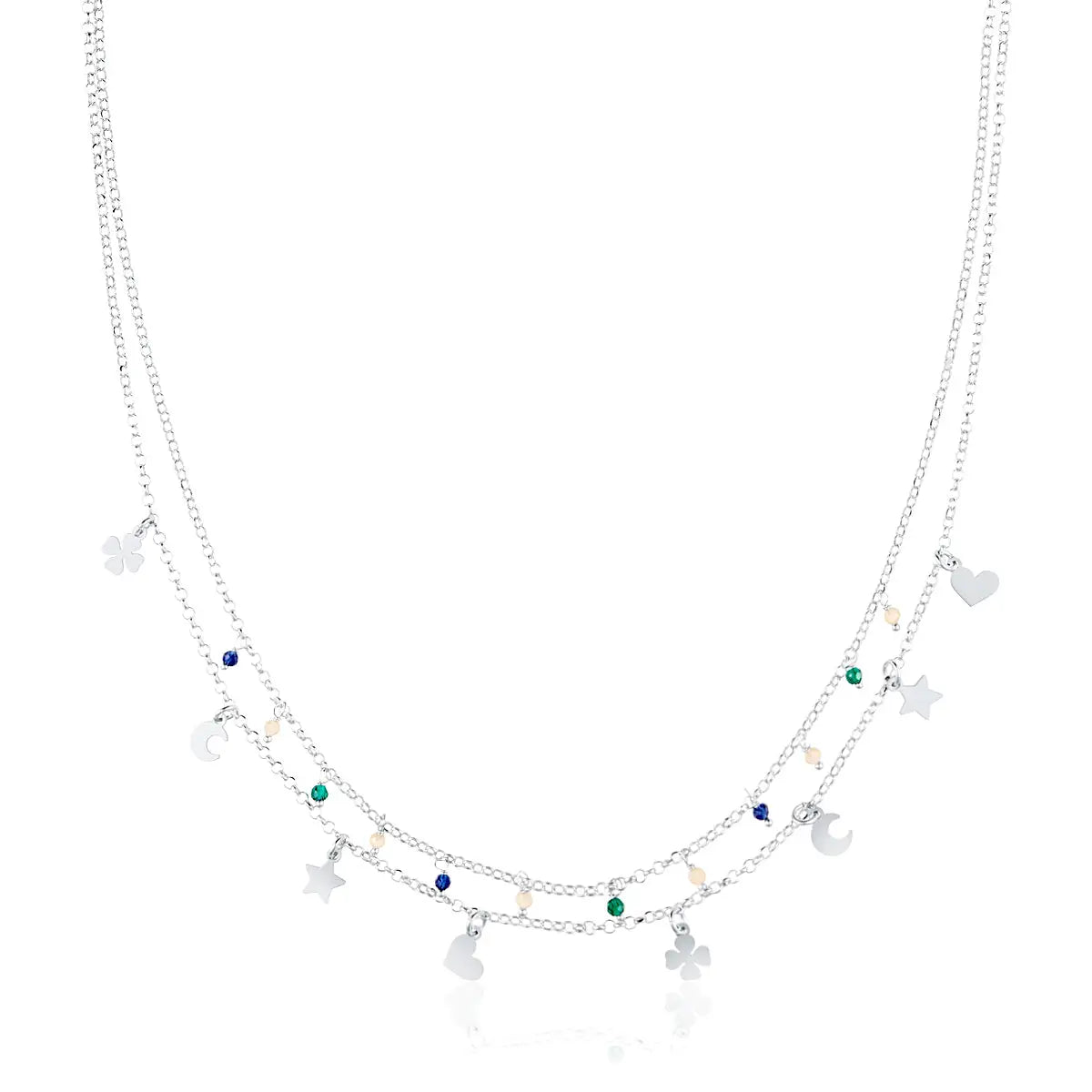 Doppelte Halskette mit mini Charms und Perlen